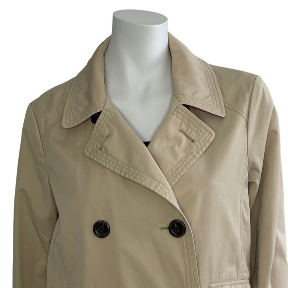 Lands End Double Breasted Short Trench Coat Jacket Neutral Tan Spring Coastal - Picture 3 of 10